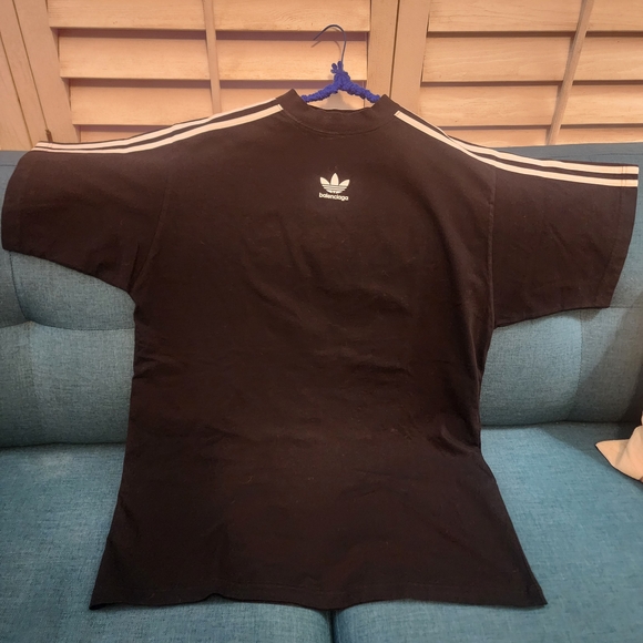 Balenciaga Adidas Black T-Shirt with White Stripes